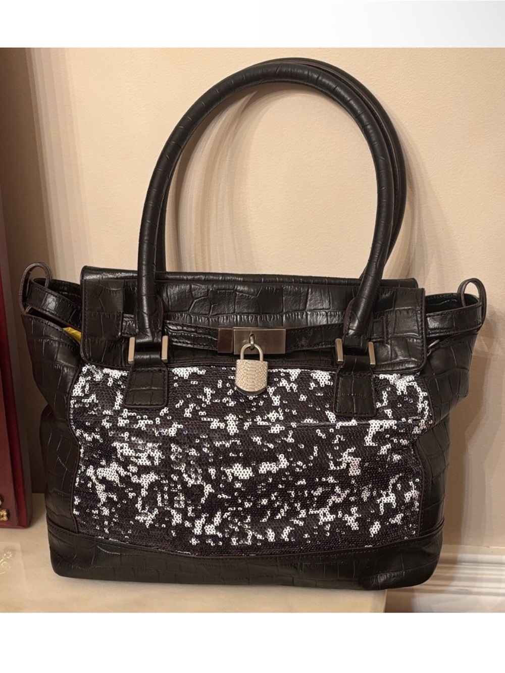 BCBGMAXAZRIA Leather silver Sequined Bag